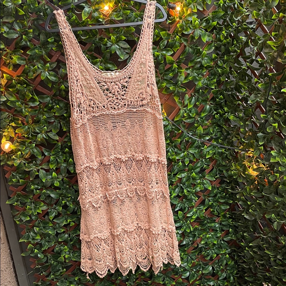 Moon River Beige Crochet Dress /Coverup